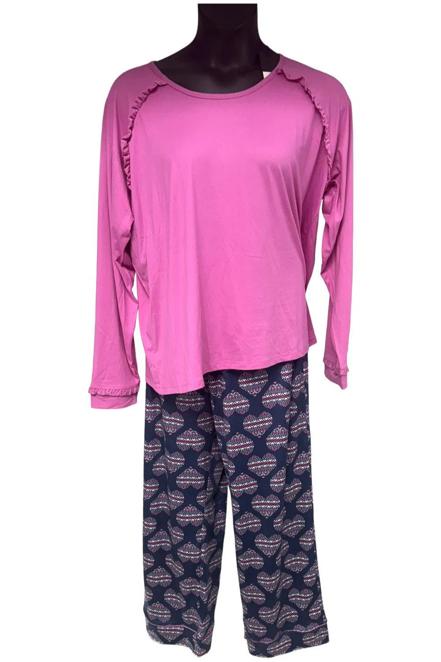 C Wonder Women's 2-Piece Top Cozy Pant PJ Set Blue/Pink - Regular